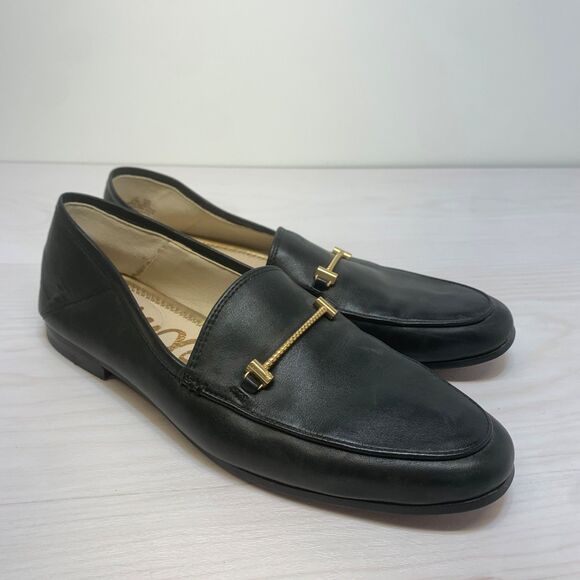 Sam Edelman Lior Black Leather Gold Horsebit Slip On Shoes Flats Loafers Sz 9.5 - Picture 1 of 10